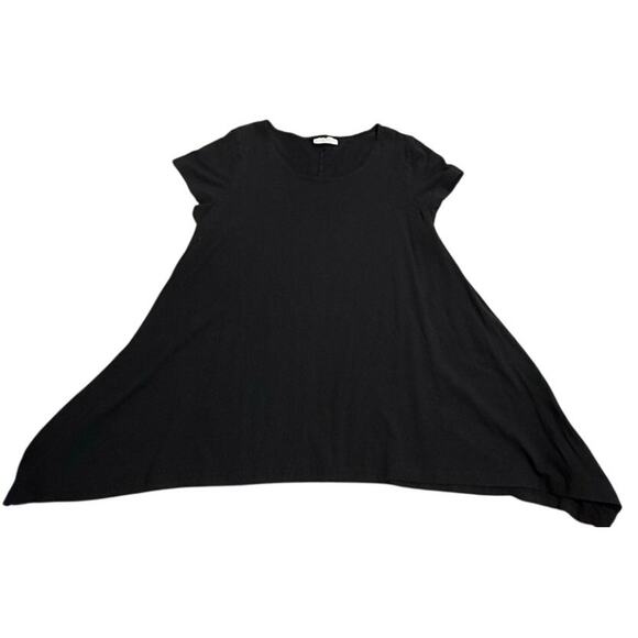 Bryn Walker Shirt Tunic Top Trapeze Short Sleeve Stretch Womens Large Black USA - Picture 1 of 8